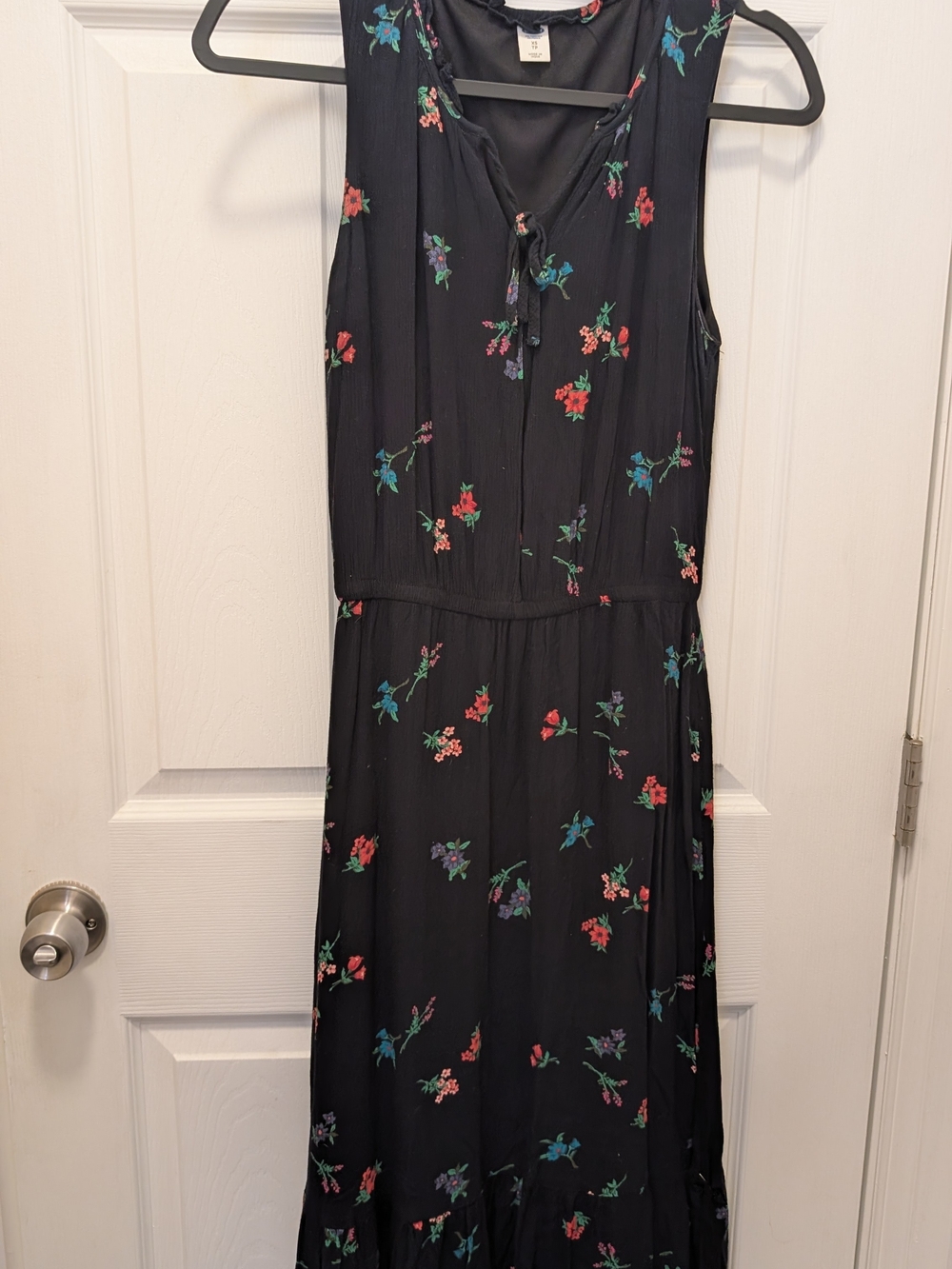 Old Navy Black Sleeveless Midi Dress with Red and Blue Floral Print
